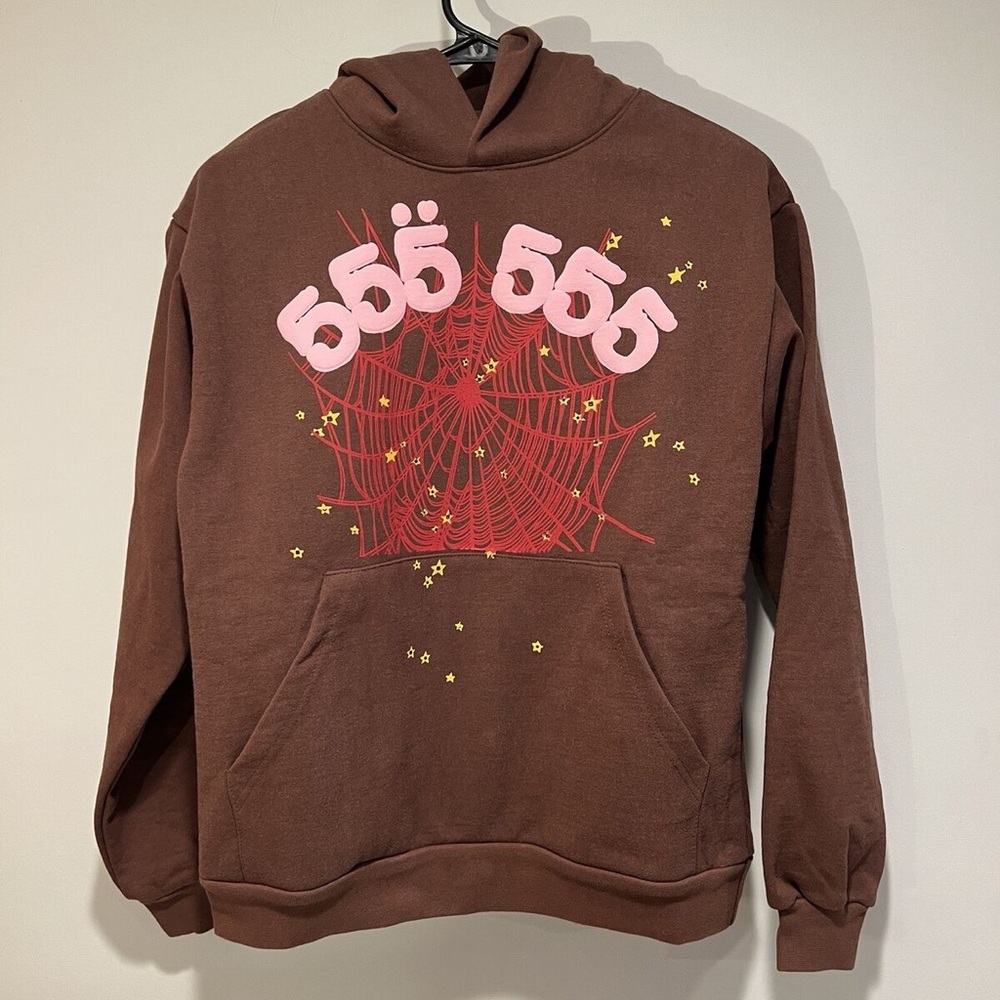 Sp5der Angel Number Hoodie Brown